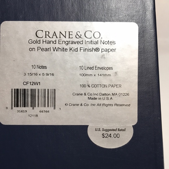 Crane & Co. Gold Engraved Inital (W) Notes on Pearl White Kid Finish Paper - Picture 3 of 3